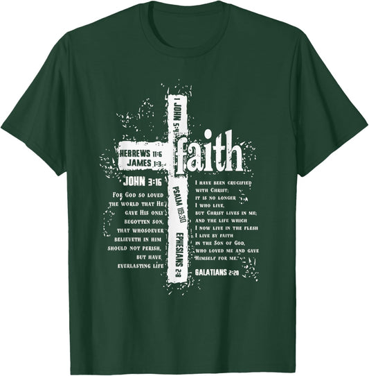 Faith Cross and Bible Verses T-Shirt - T-Shirt | Forest