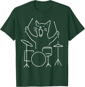 Cat Playing Drums Drumming Drummer Screaming Music Lover T-Shirt - T-Shirt | Forest