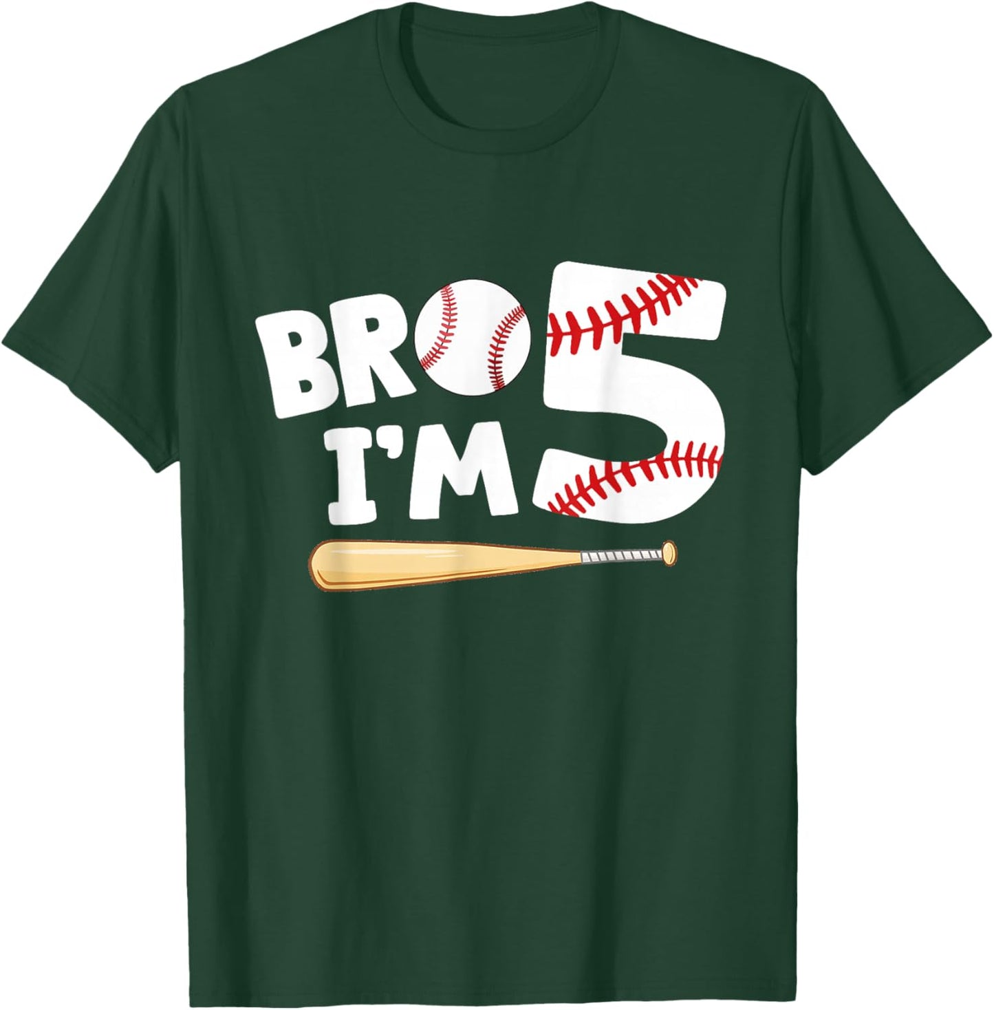 5th Birthday Shirt Boy Bro I'm 5 Year Old Baseball Theme T-Shirt - T-Shirt | Forest