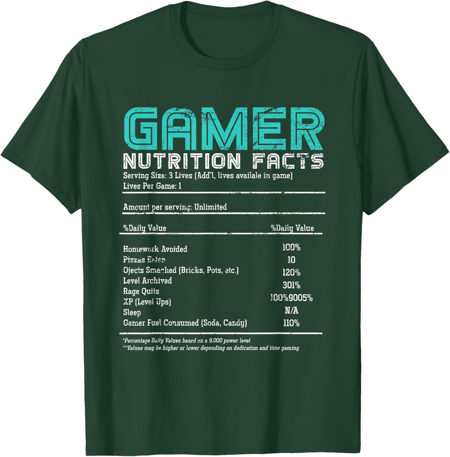 Video Gaming Funny Gamer Nutrition Facts Gift Gamer T-Shirt - T-Shirt | Forest