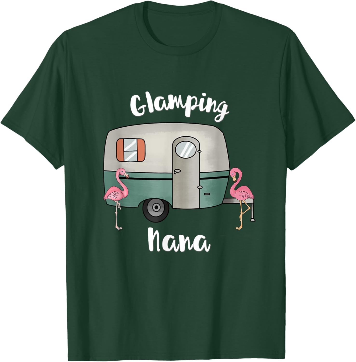 Glamping Nana Camping RV Vintage Flamingos T-Shirt - T-Shirt | Forest