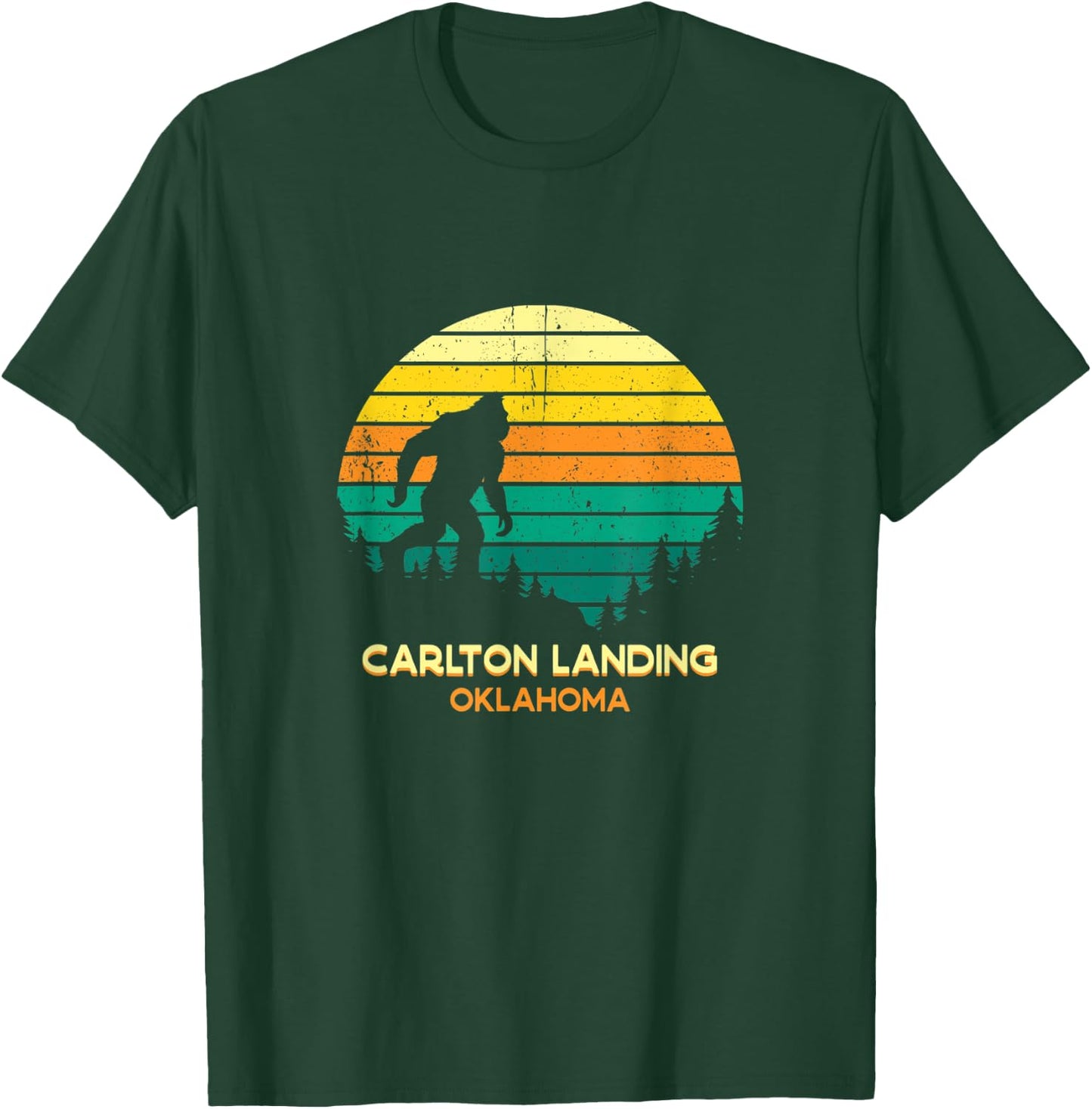 Retro Carlton Landing, Oklahoma Bigfoot Souvenir T-Shirt - T-Shirt | Forest