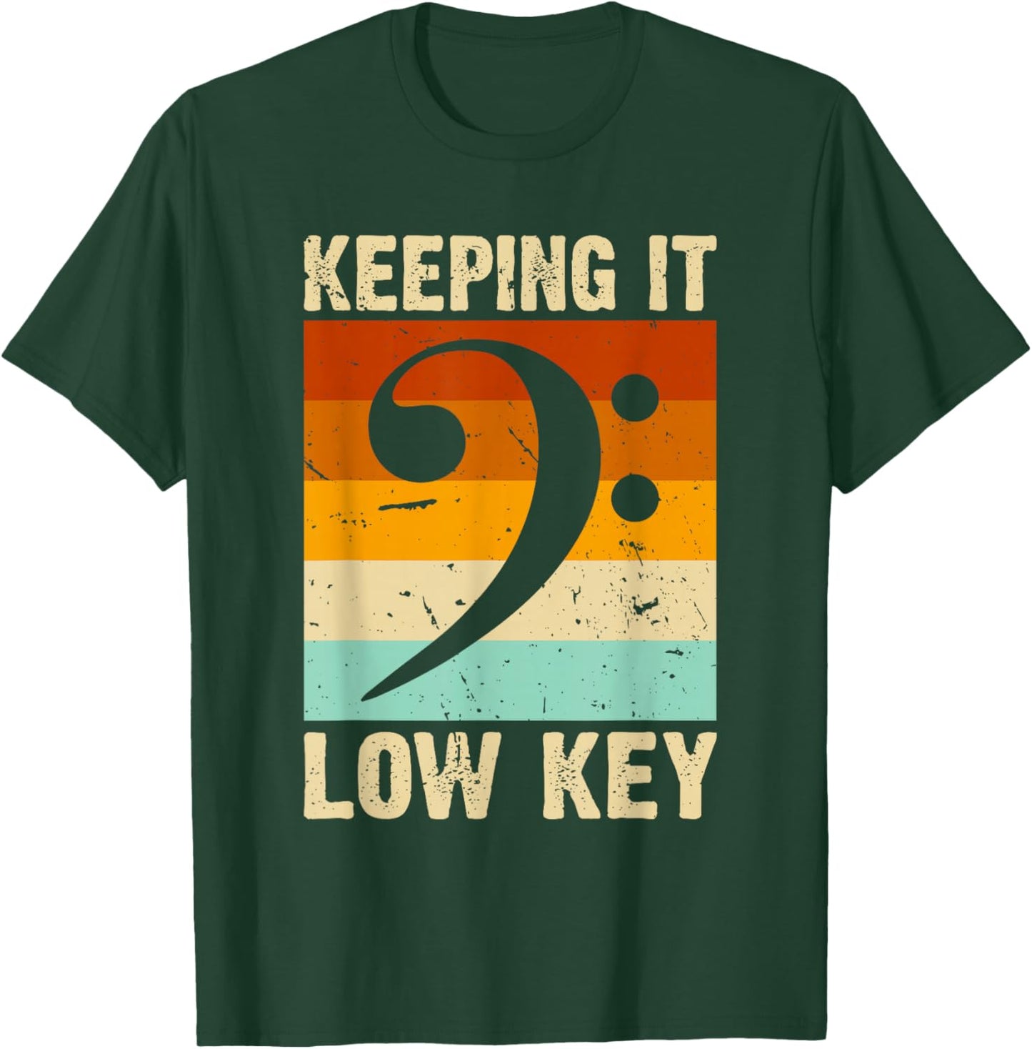 Retro Bass Clef Music Keeping it Low Key Musician Humor T-Shirt - T-Shirt | Forest
