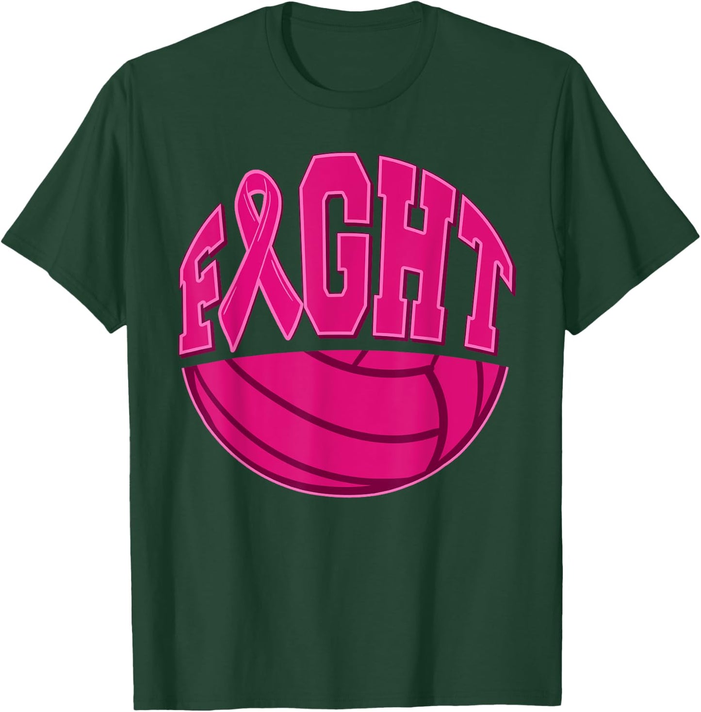 Fight Breast Cancer Volleyball Mammogram Sport Pink Ribbon T-Shirt - T-Shirt | Forest