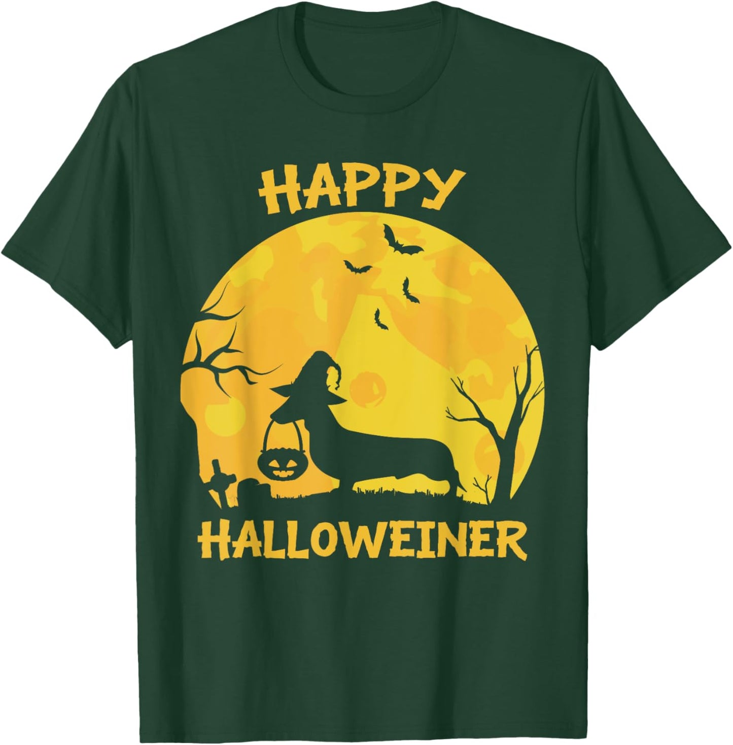 Happy Halloweiner Dachshund Wiener Funny Dog Lover Halloween Women Girls Kids T-Shirt - T-Shirt | Forest