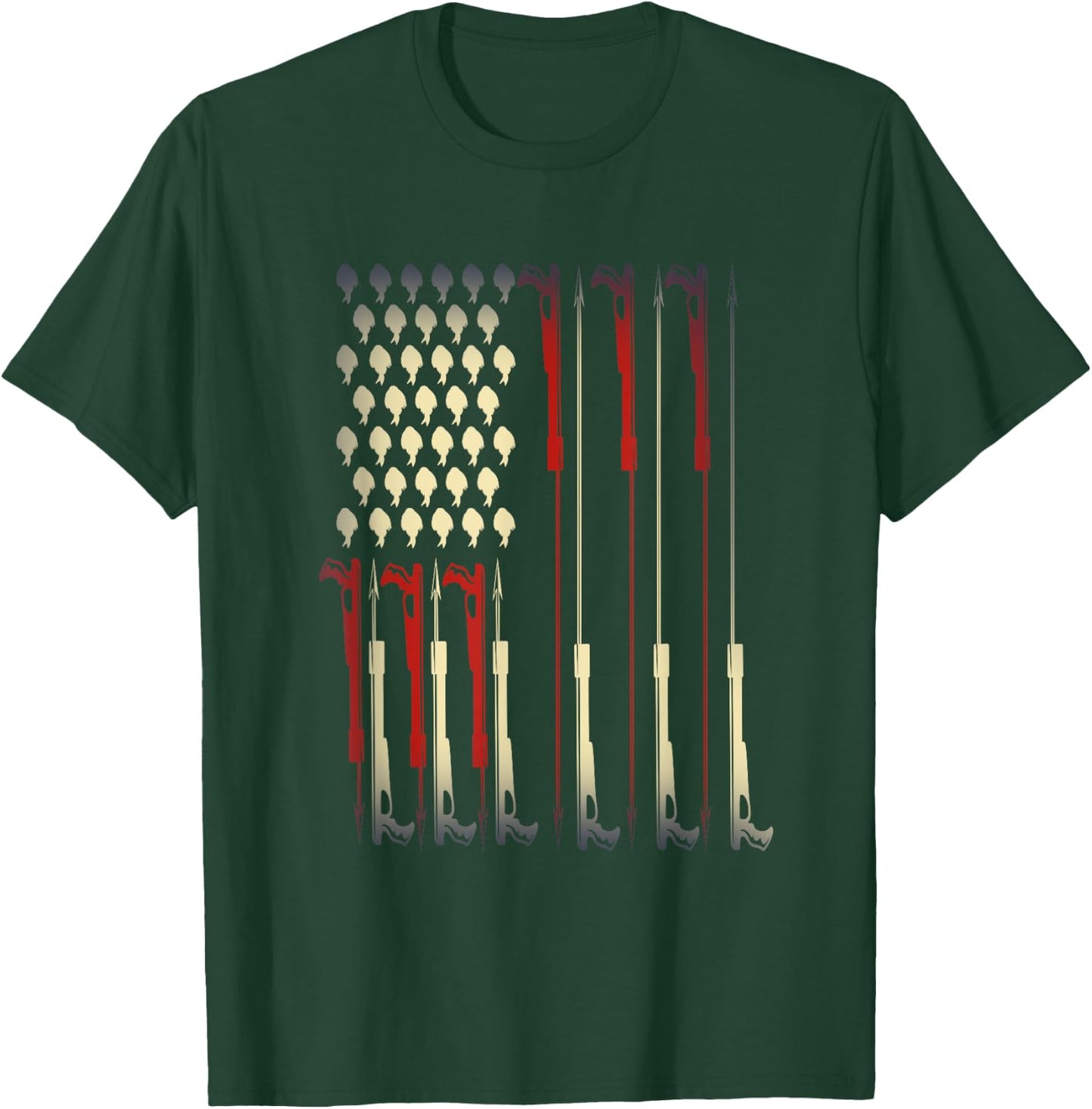 Patriotic Fishermen Gift USA Flag Water Diving Spearfishing T-Shirt - T-Shirt | Forest