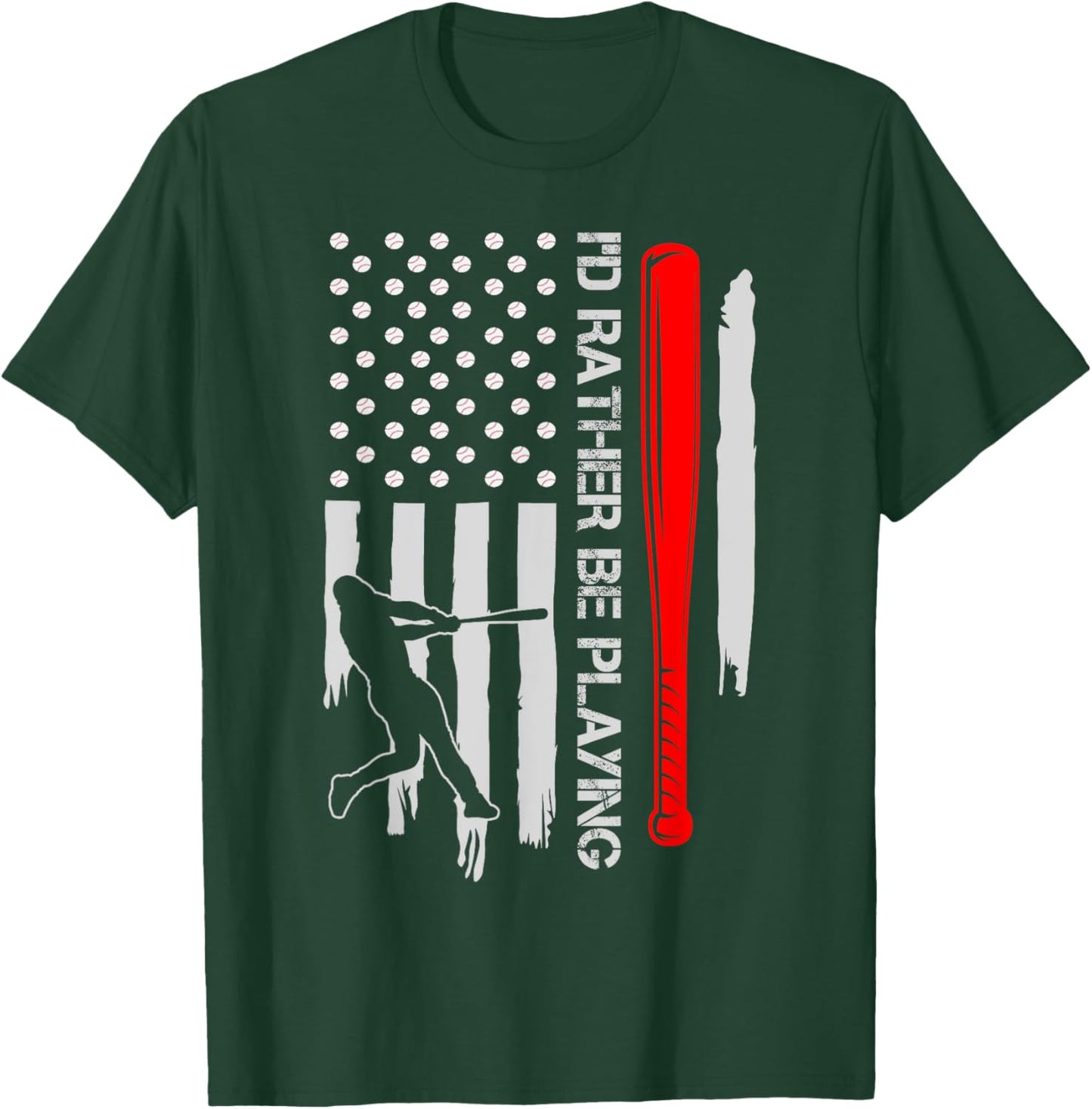 Vintage USA Flag Baseball Player, I'd Rather Be Playing Women Kids Men T-Shirt - T-Shirt | Forest