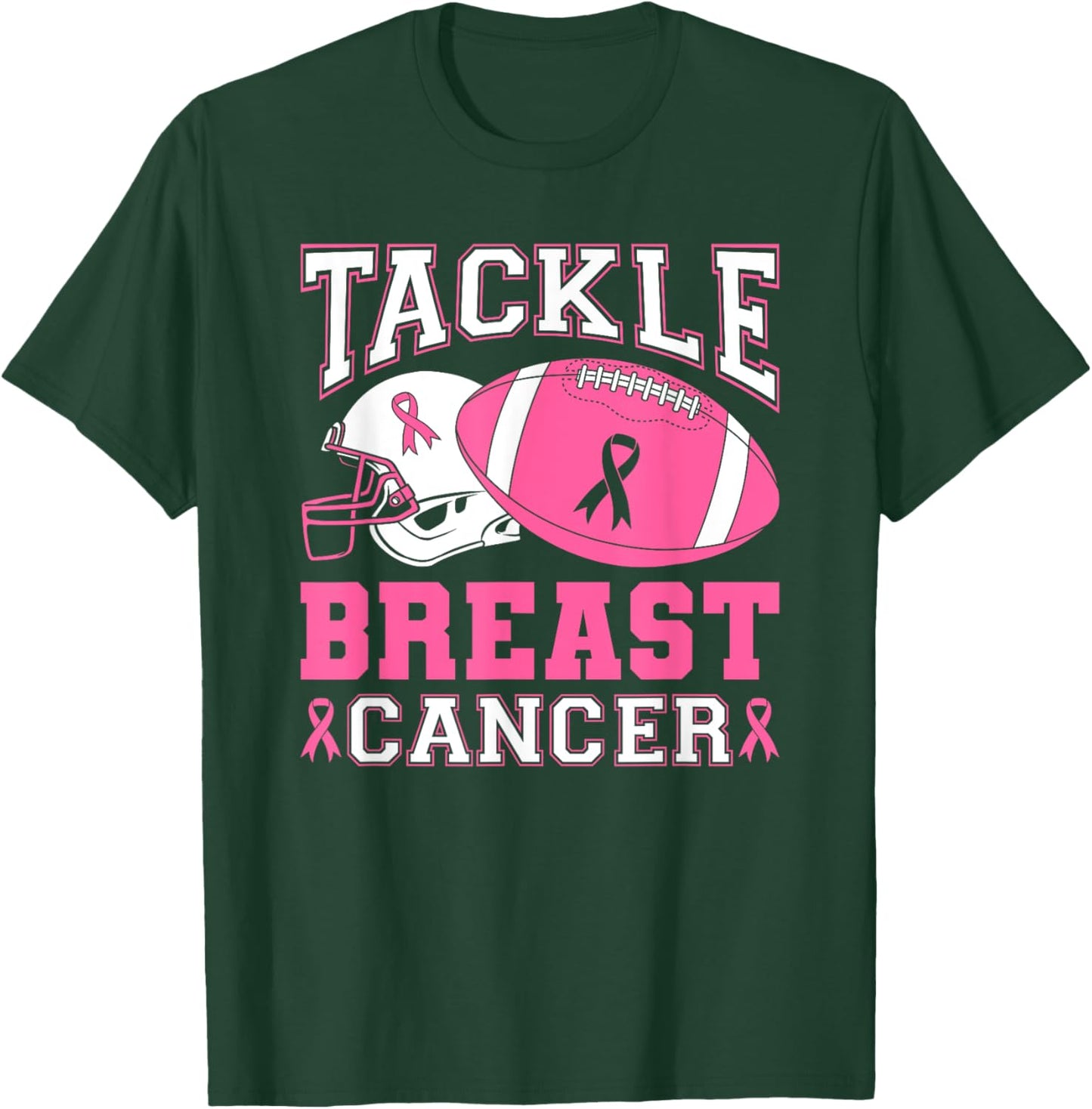 Tackle Breast Cancer Pink Ribbon Football T-Shirt - T-Shirt | Forest