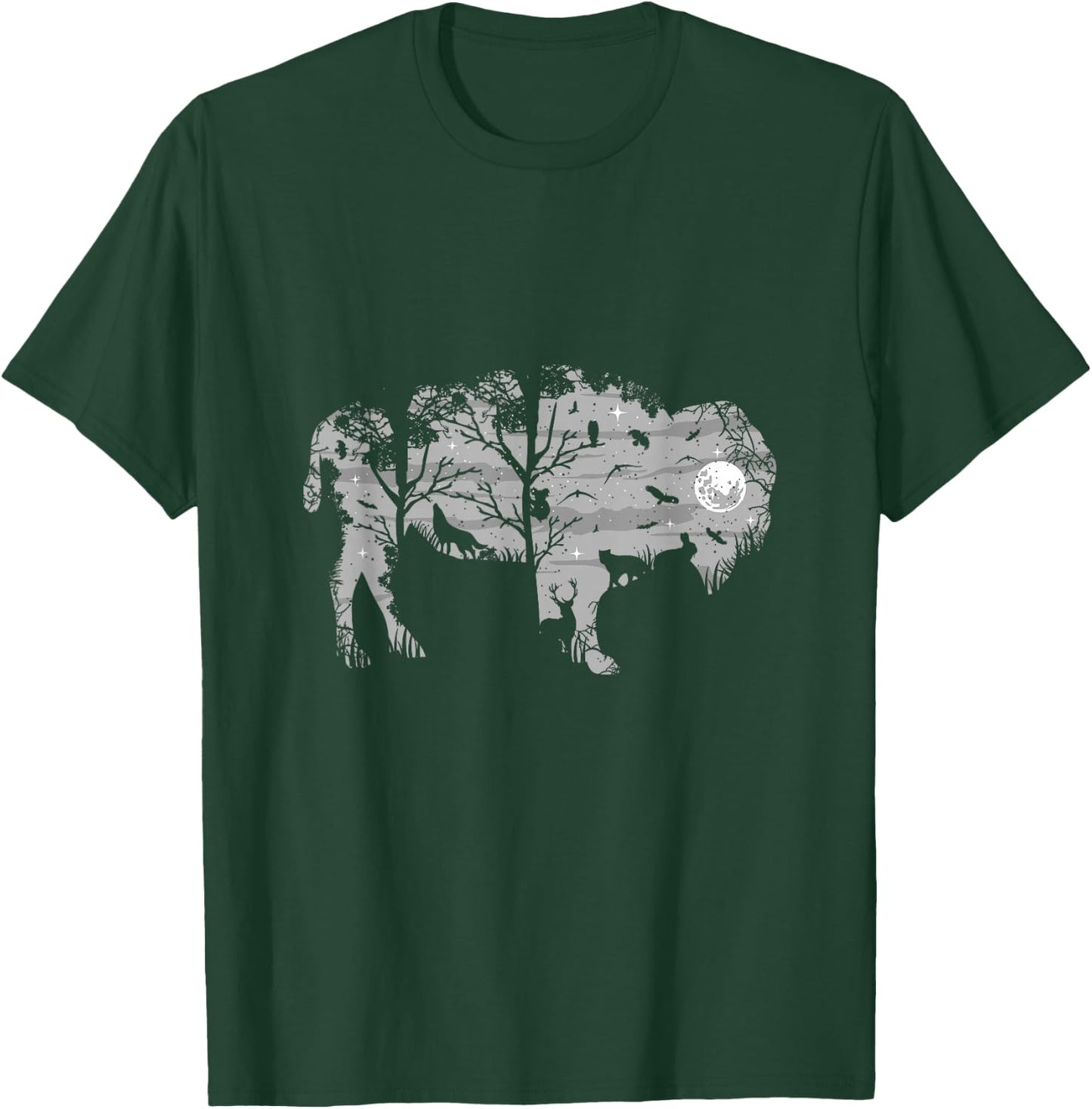 Forest Moon Bison Silhouette Wild Animals American Buffalo T-Shirt - T-Shirt | Forest