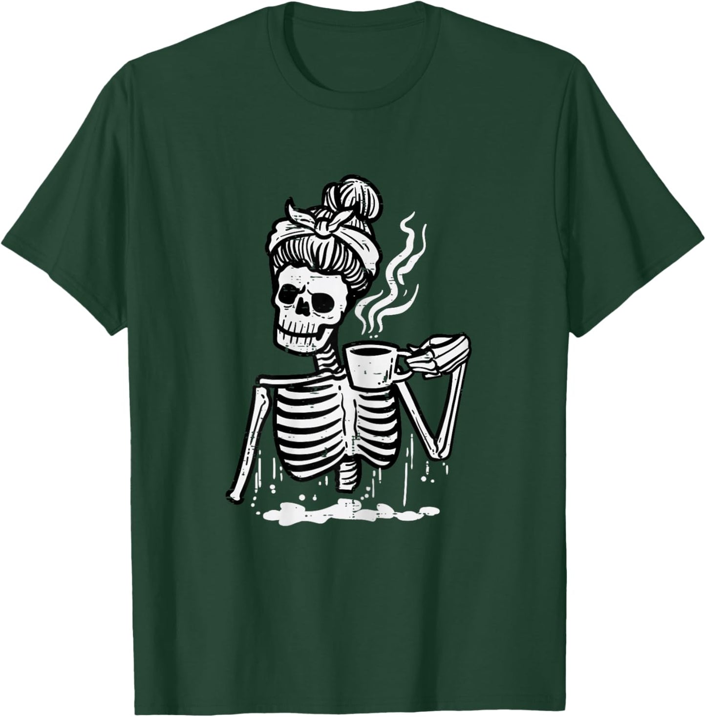 Halloween Skeleton Messy Bun Coffee Funny Costume Mom Women T-Shirt - T-Shirt | Forest