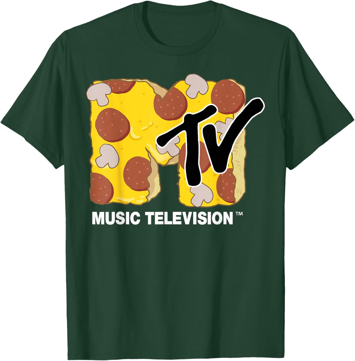 MTV Mushroom and Pepperoni Pizza MTV Logo Graphic T-Shirt - T-Shirt | Forest