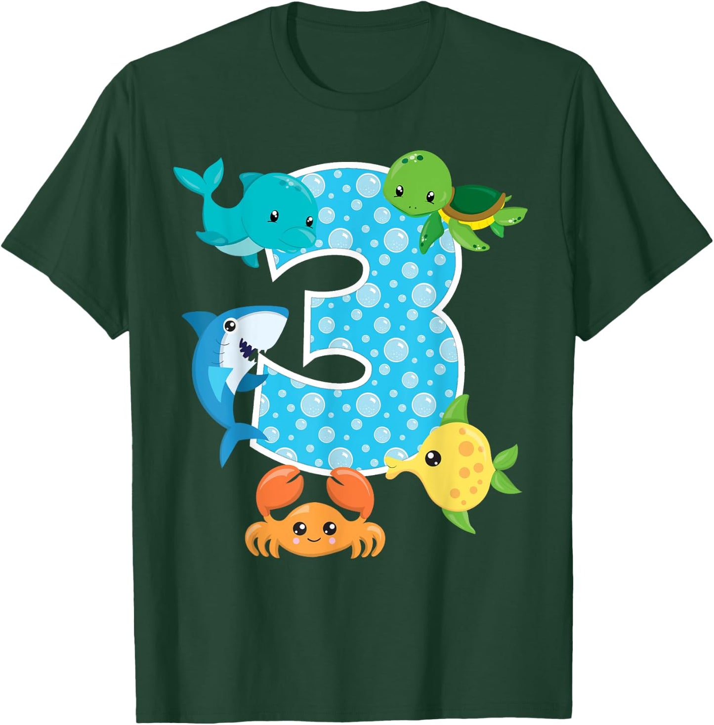 3rd Birthday Party 3 Year Old Sea Fish Aquarium Birthday Boy T-Shirt - T-Shirt | Forest