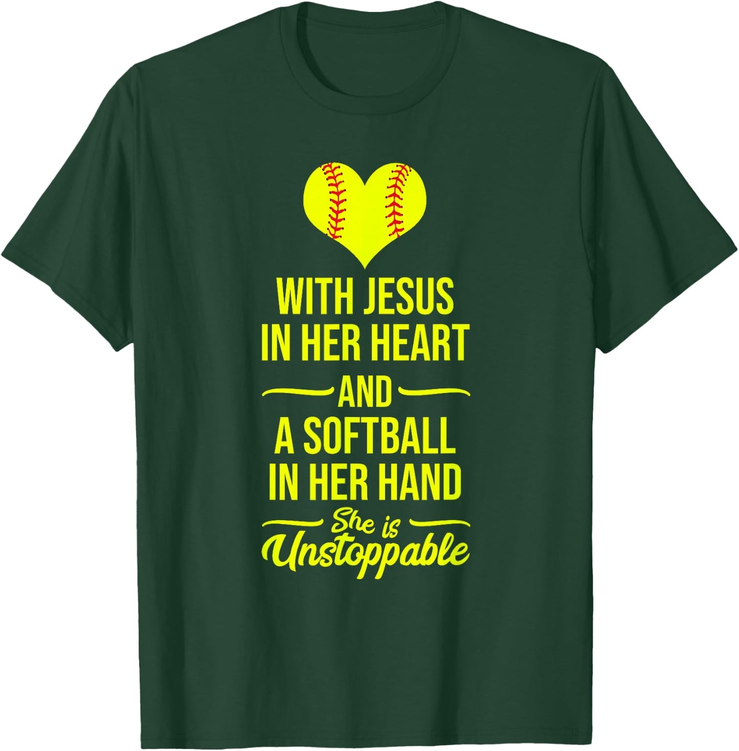 Softball with Jesus in Her Heart Softball Pitcher T-Shirt - T-Shirt | Forest