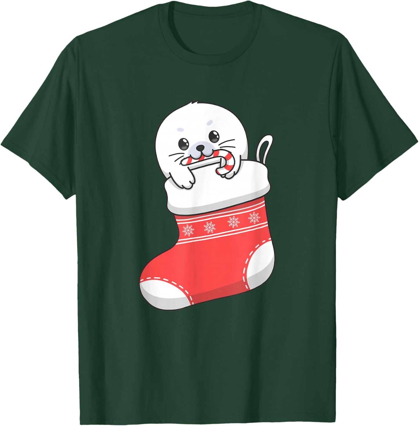 Adorable cute baby harp seal pup in Christmas stocking T-Shirt - T-Shirt | Forest