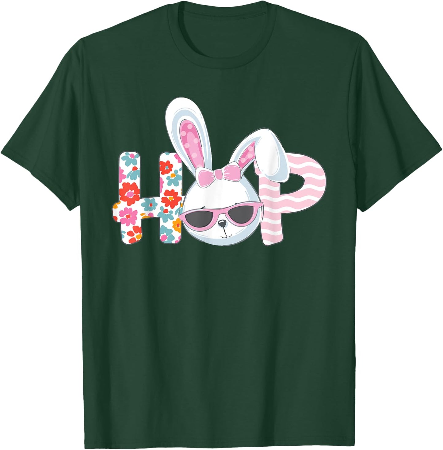 Easter Shirt for Girls Women Hop Easter Bunny Flowers Gift T-Shirt - T-Shirt | Forest