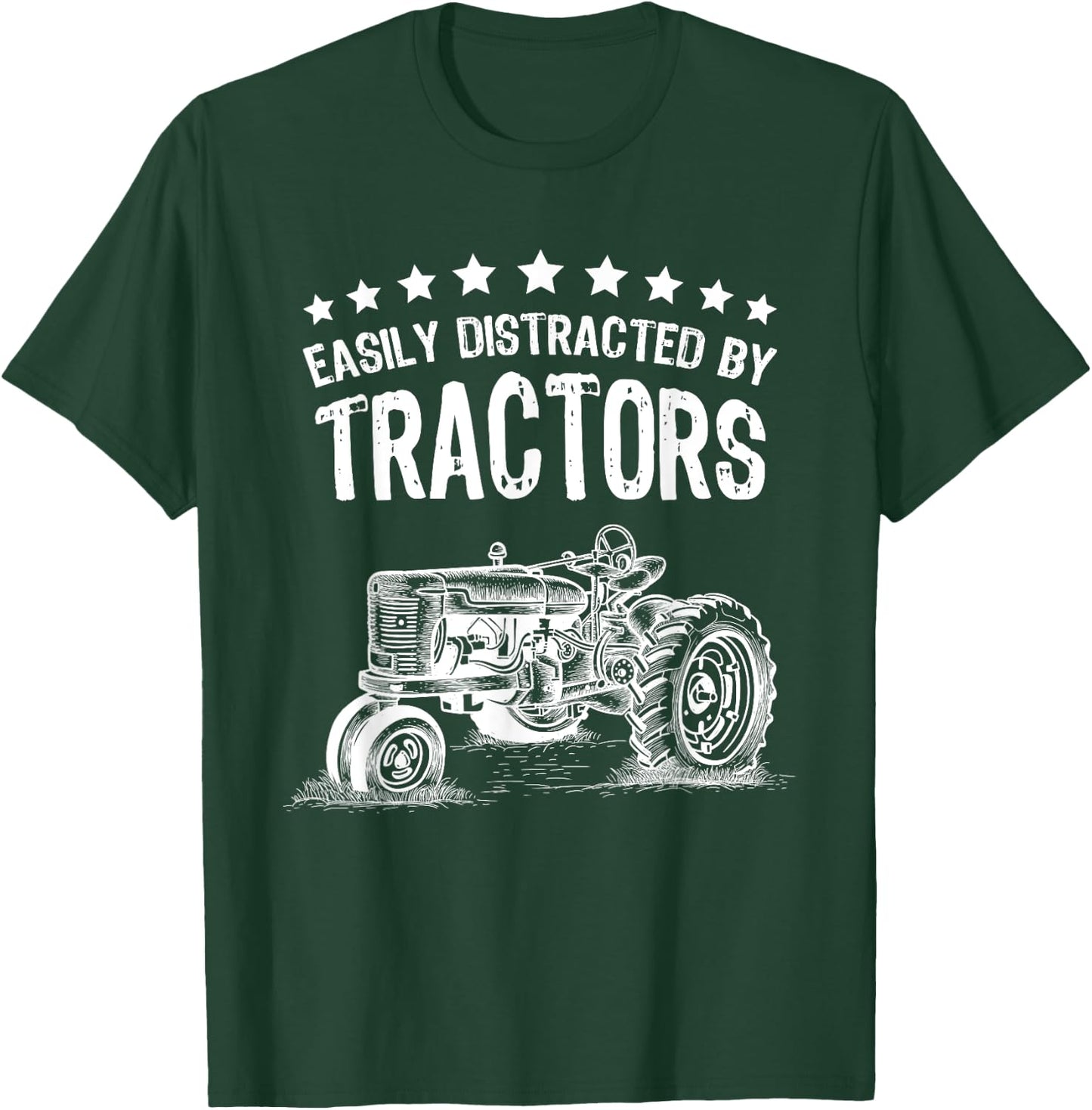 Vintage Easily Distracted By Tractors Shirt Funny Farmer T-Shirt - T-Shirt | Forest