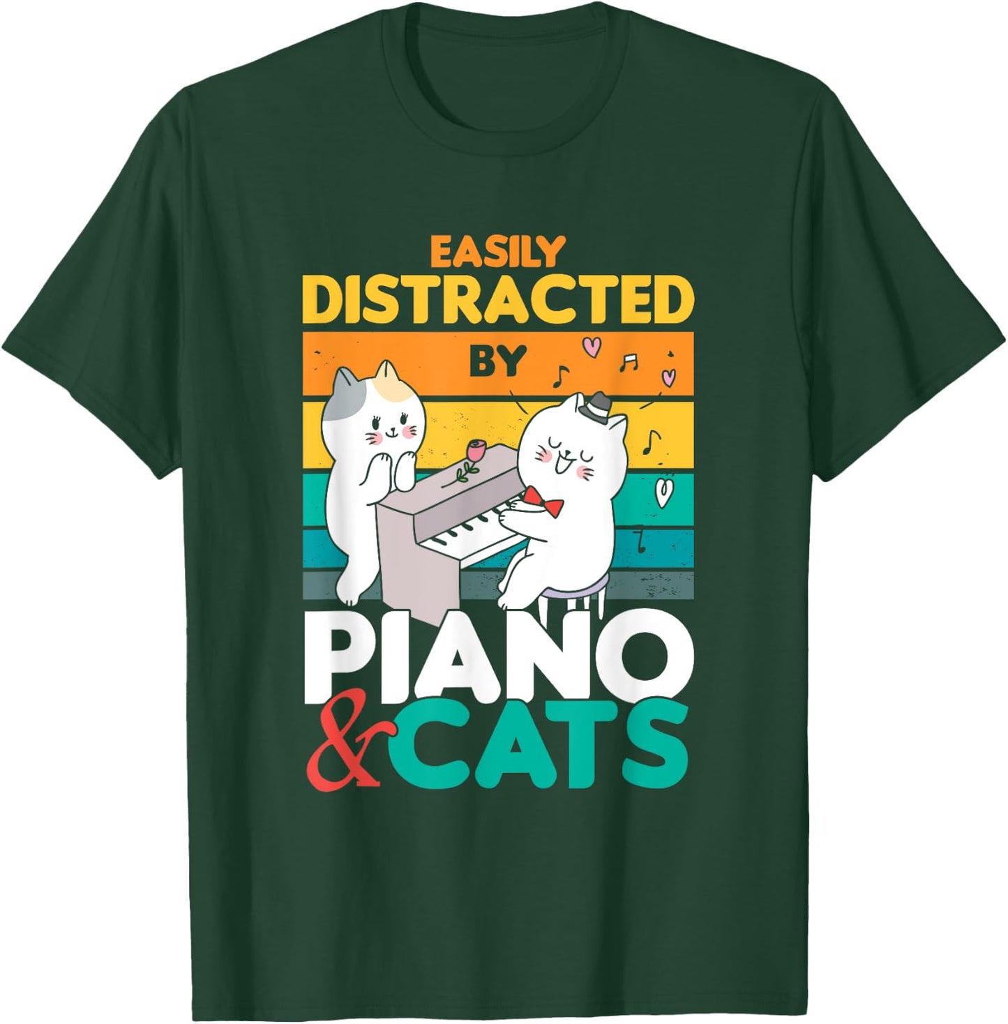 Cat Singing Pet Vintage Piano Pianist Musical Keys Gift T-Shirt - T-Shirt | Forest