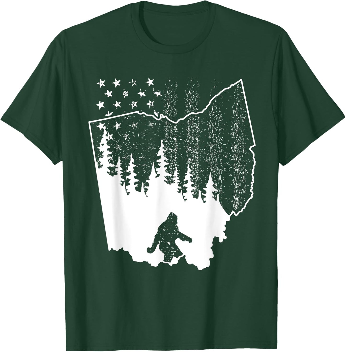 Ohio Bigfoot American Flag Sasquatch Usa Silhouette Ohio Map T-Shirt - T-Shirt | Forest