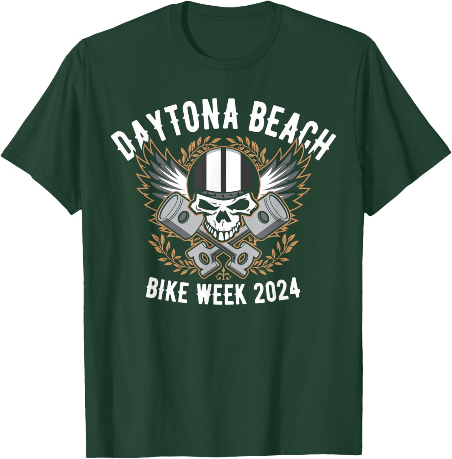 Daytona Beach Bike Week 2024 Retro Motorcycle Skull Design Men Women T-Shirt - T-Shirt | Forest