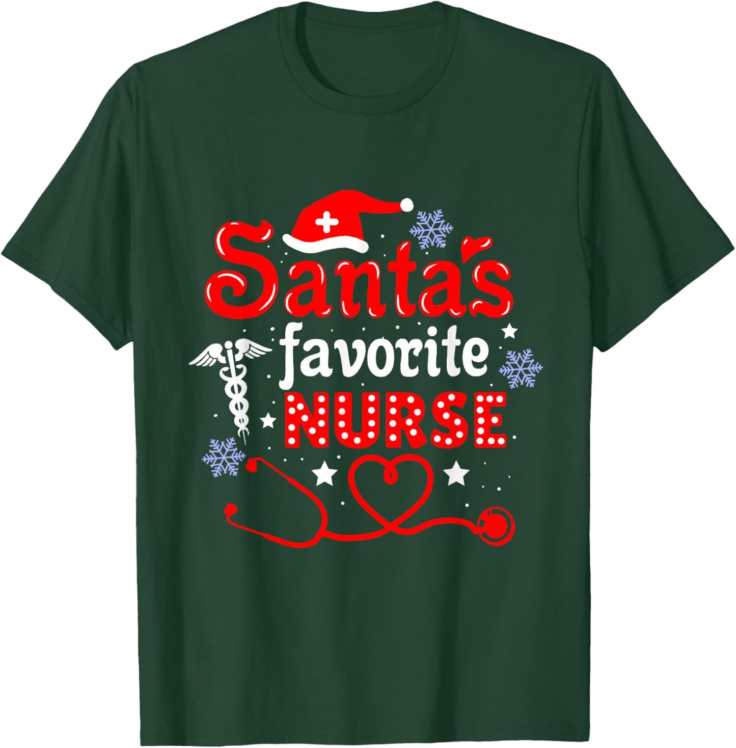 Santa's Favorite Nurse Christmas Short Sleeve T-Shirt - T-Shirt | Forest