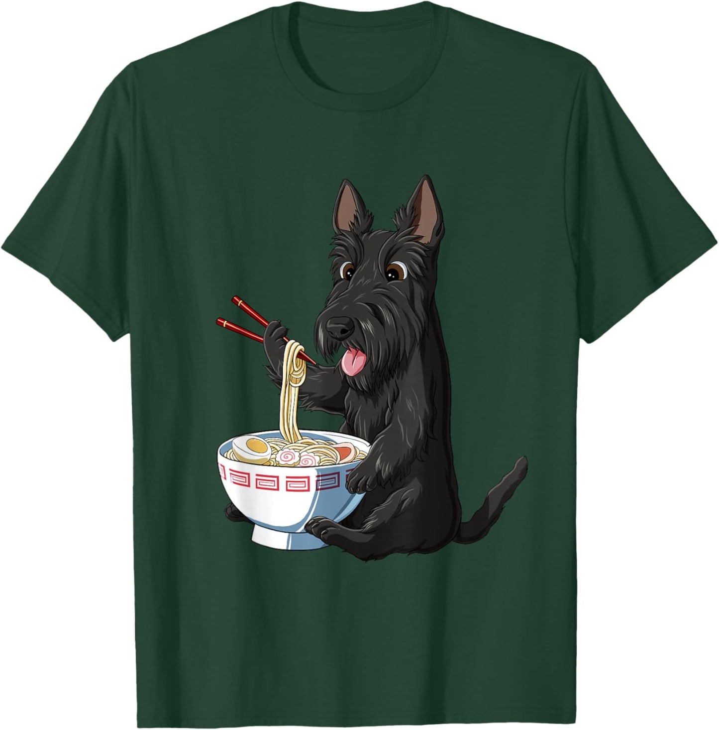 Funny Japanese Anime Dog Scottish Terrier Eating Ramen T-Shirt - T-Shirt | Forest