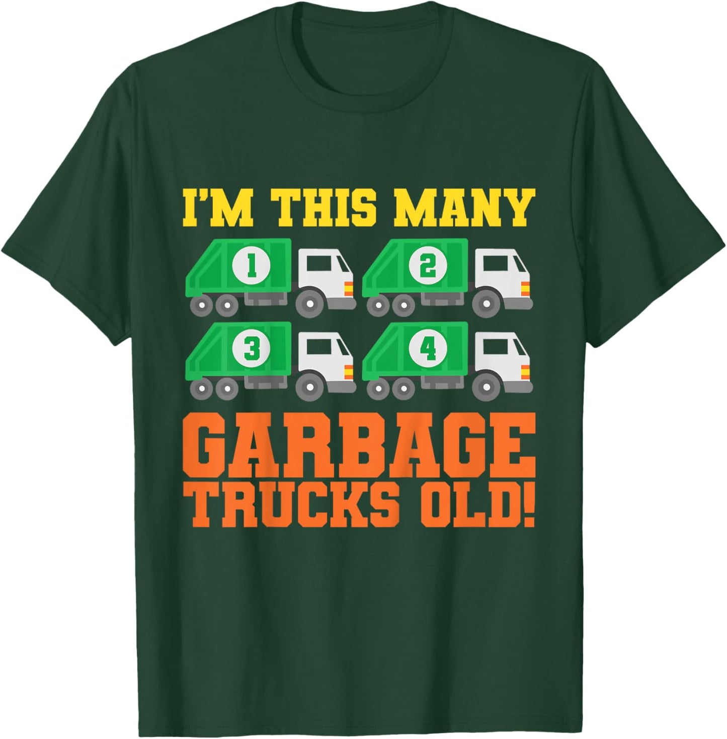 Kids 4th Birthday Garbage Trucks Four Theme Party T-Shirt - T-Shirt | Forest