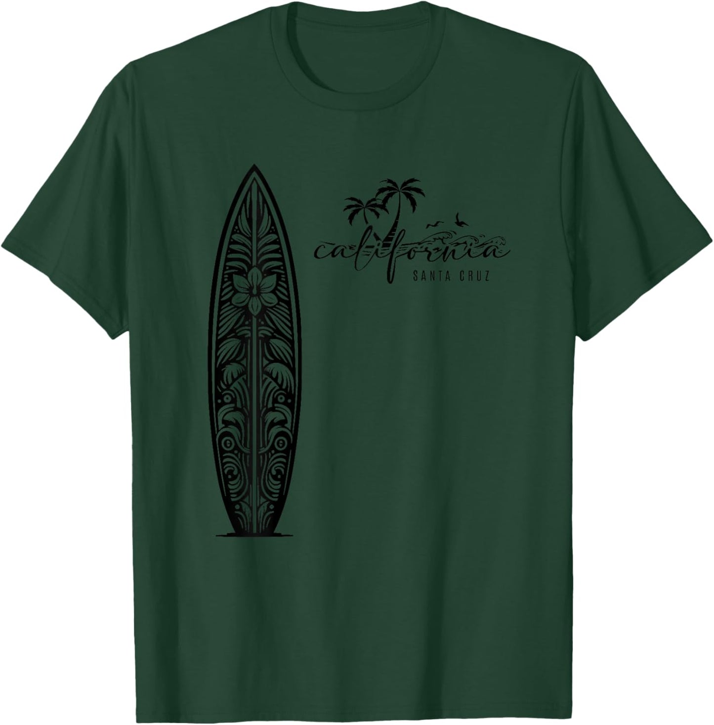 California Santa Cruz, Surfing Surfboard Backprint T-Shirt - T-Shirt | Forest