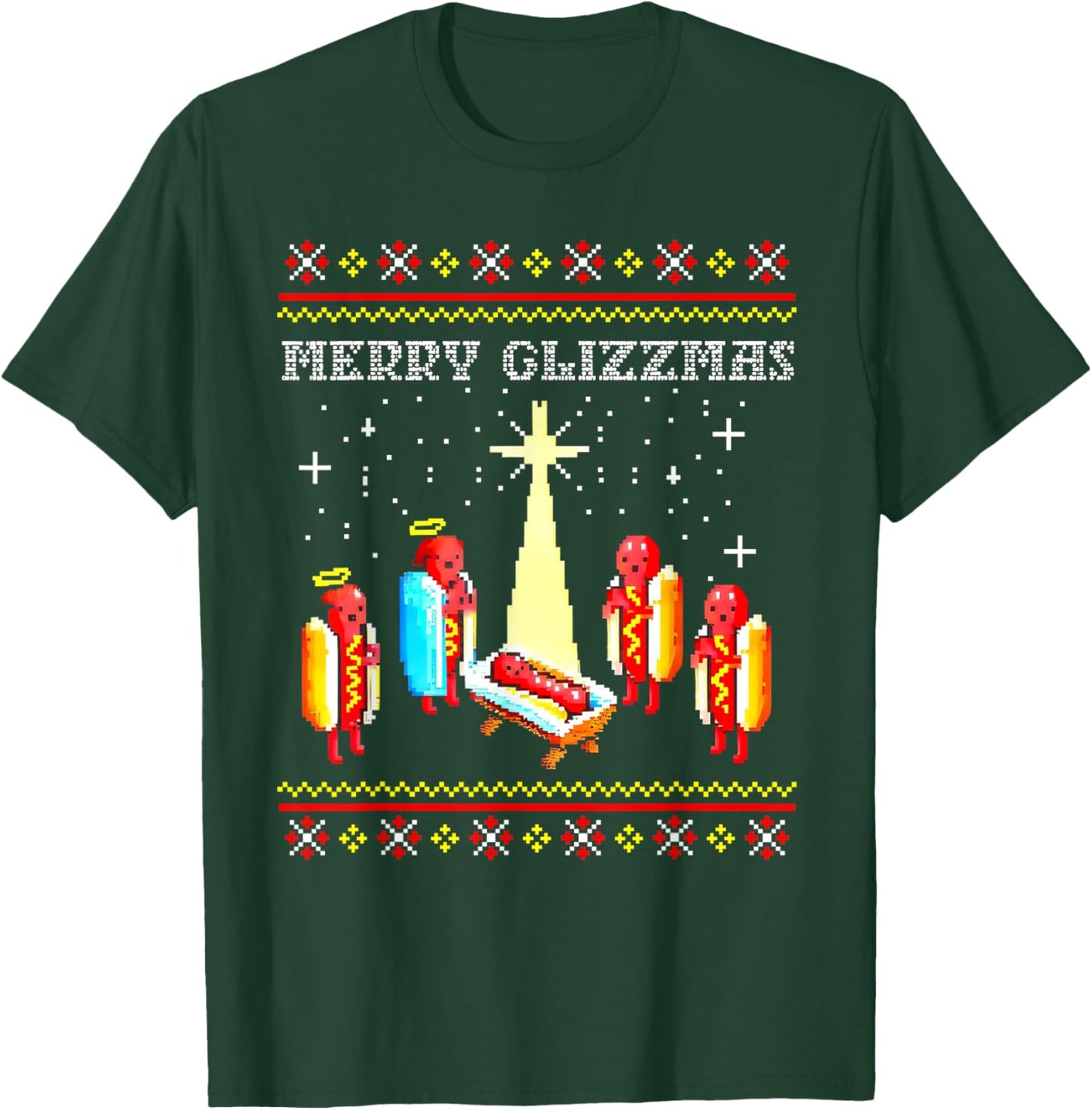 Merry Glizzmas Funny Hot Dog Ugly christmas sweater T-Shirt - T-Shirt | Forest
