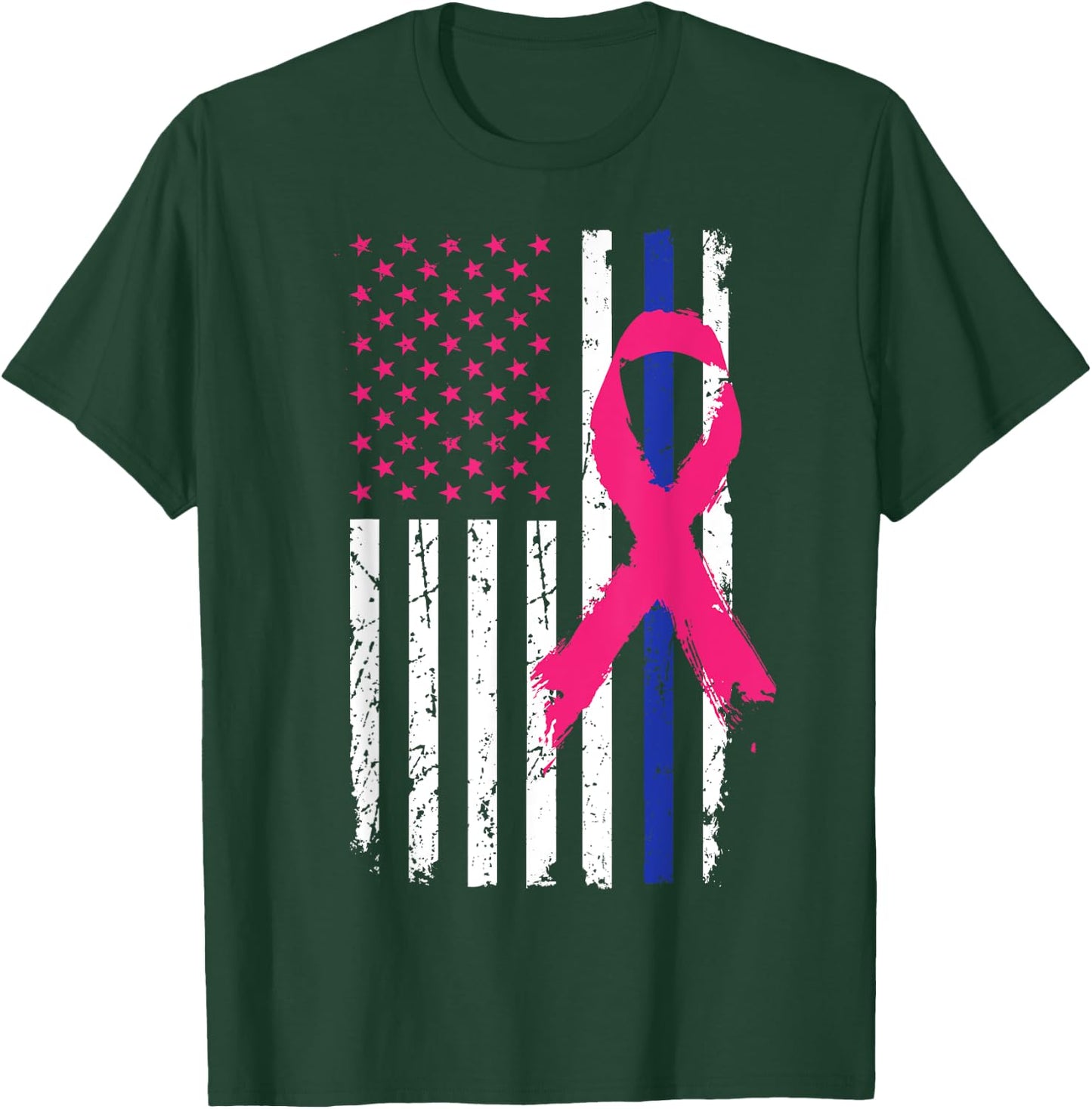American Police Flag Cool Breast Cancer Awareness Gift Kids Men T-Shirt - T-Shirt | Forest