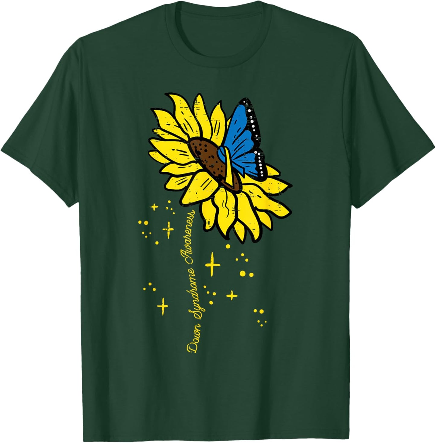 Down Syndrome Awareness Sunflower Butterfly Women Girls Kids T-Shirt - T-Shirt | Forest