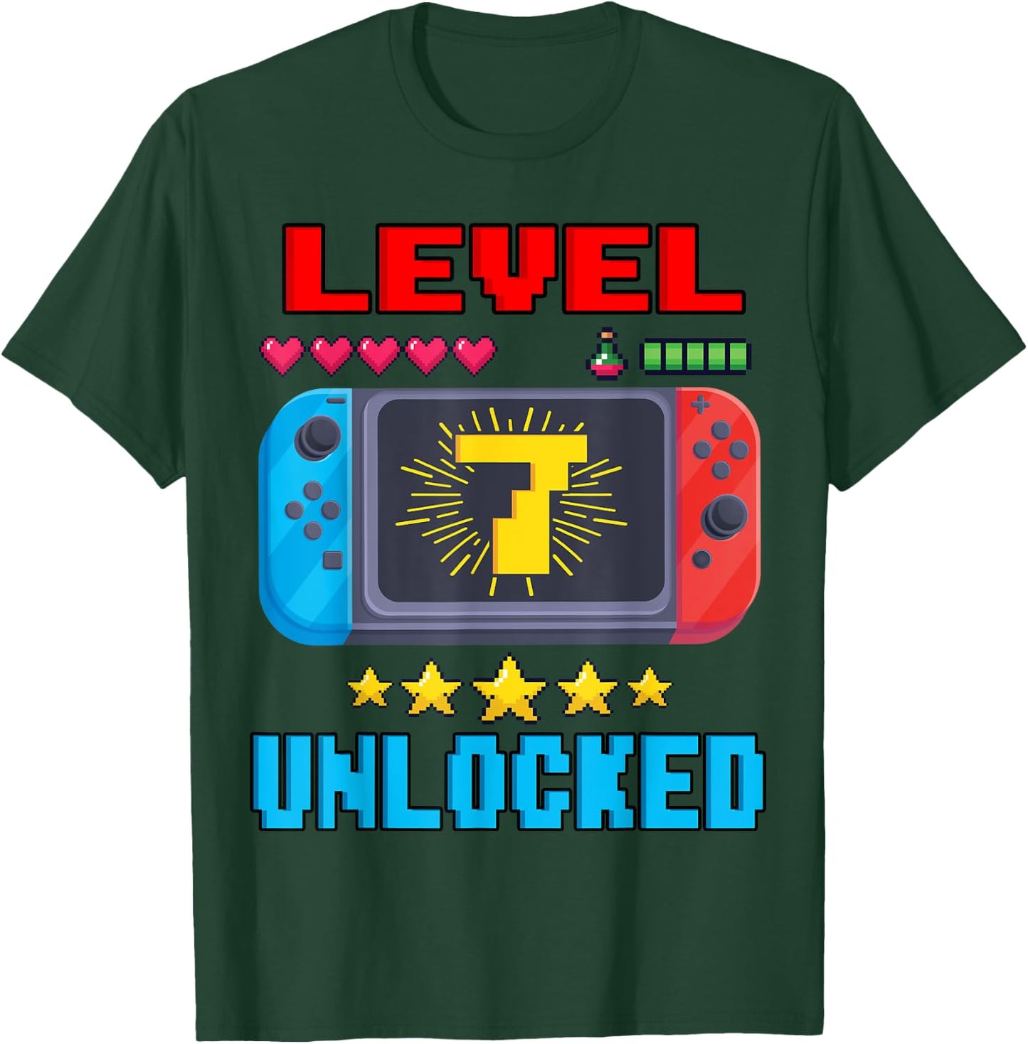 7th Birthday Boy Level 7 Unlocked Video Gamer Birthday T-Shirt - T-Shirt | Forest
