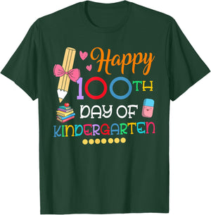 100 Days Of Kindergarten Happy 100th Day Of School Teachers T-Shirt - T-Shirt | Forest