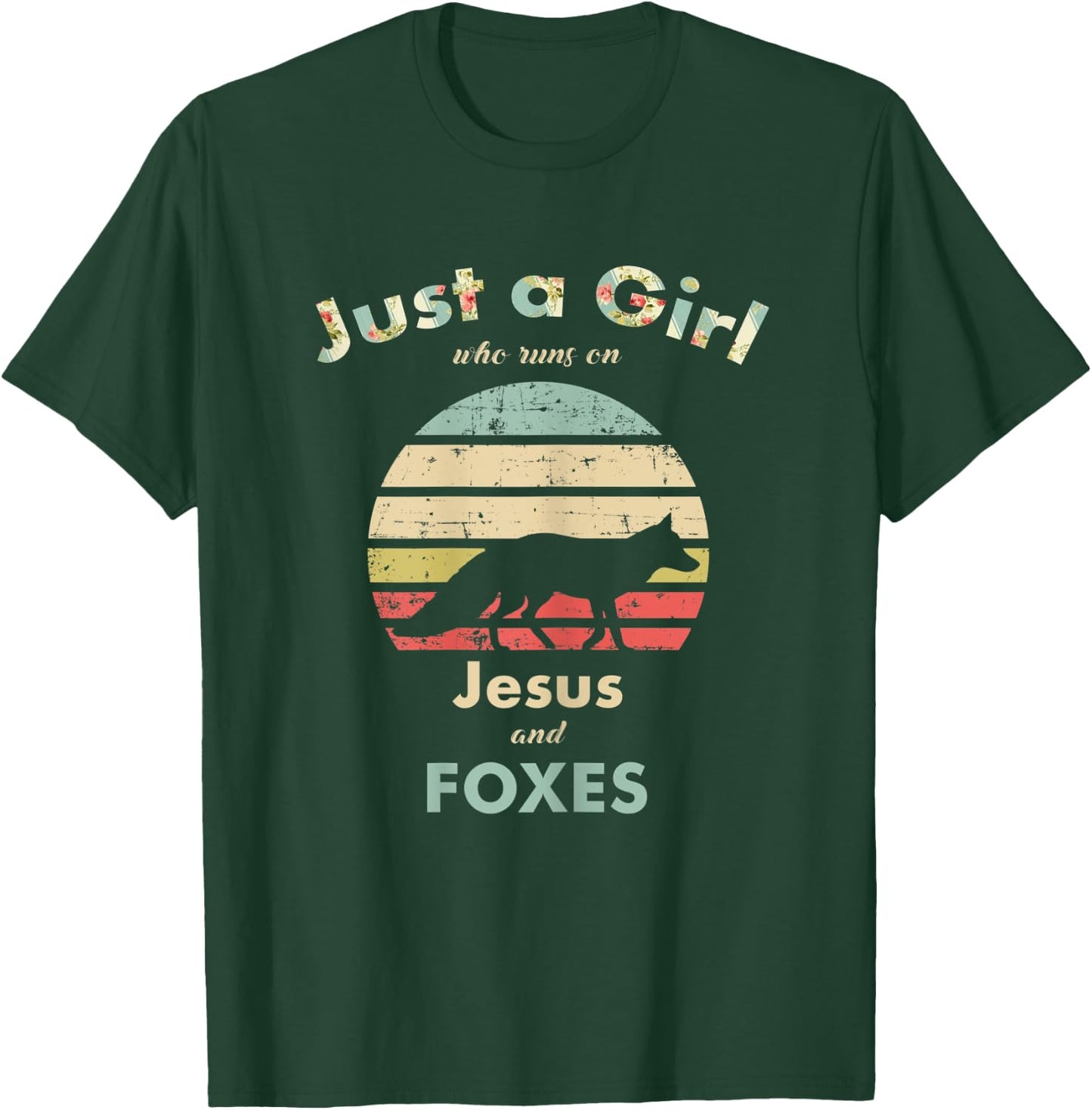 Just A Girl Who Runs on Jesus and Foxes Fox Lover Gift T-Shirt - T-Shirt | Forest