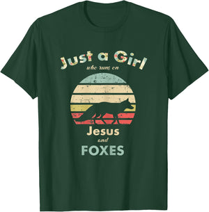 Just A Girl Who Runs on Jesus and Foxes Fox Lover Gift T-Shirt - T-Shirt | Forest