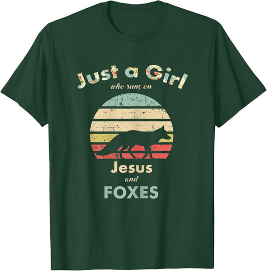 Just A Girl Who Runs on Jesus and Foxes Fox Lover Gift T-Shirt - T-Shirt | Forest