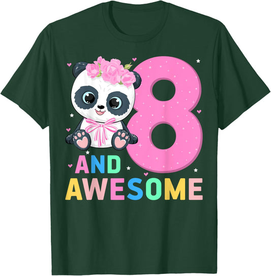 8 And Awesome Panda Kids Eight Years Old 8th Birthday Party T-Shirt - T-Shirt | Forest