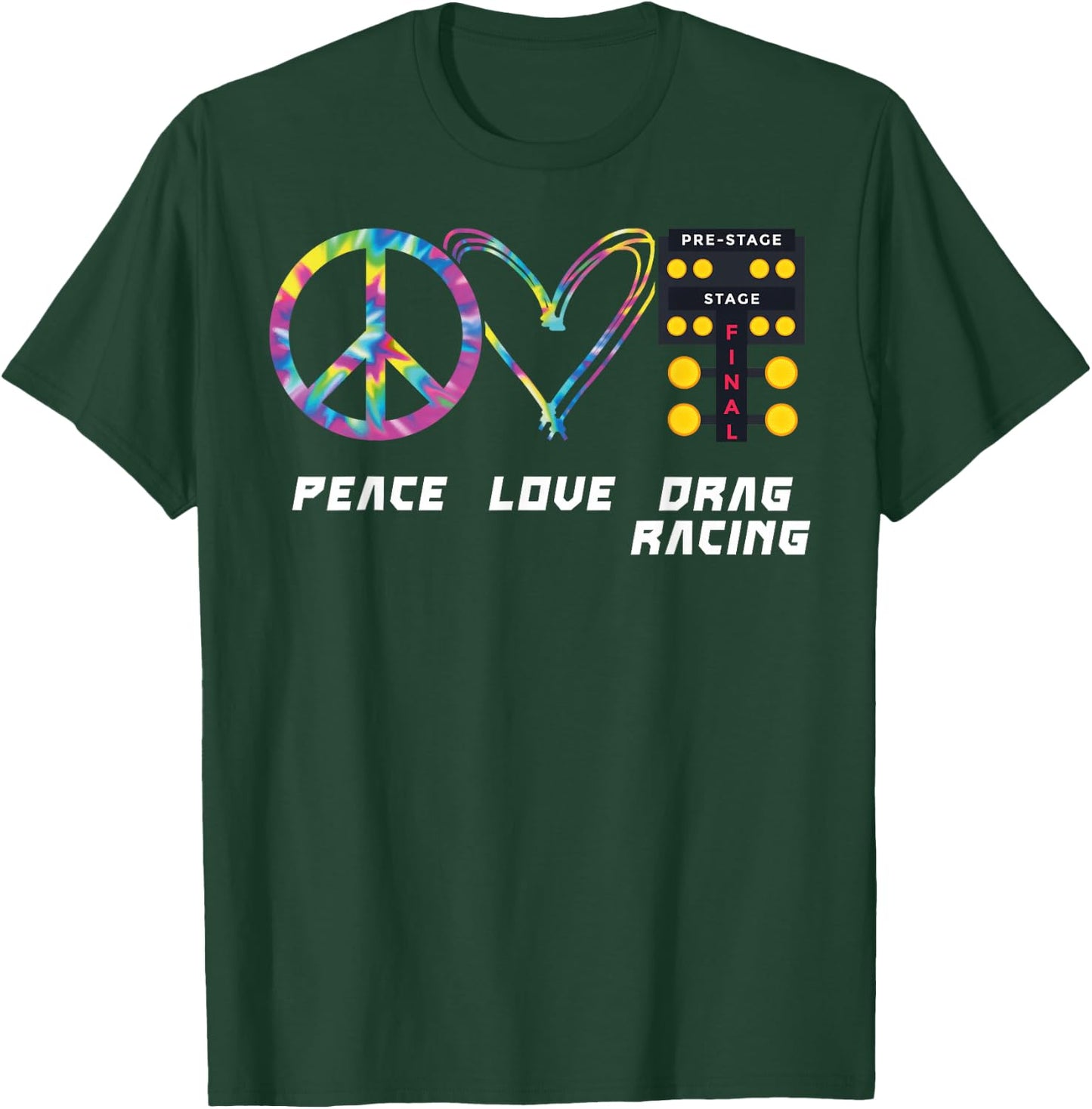 Drag Racing Race Car Girl Retro Tie Dye Peace Love Drag T-Shirt - T-Shirt | Forest