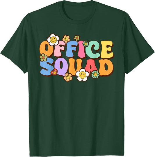 Retro Office Squad Groovy Happy Flower T-Shirt - T-Shirt | Forest