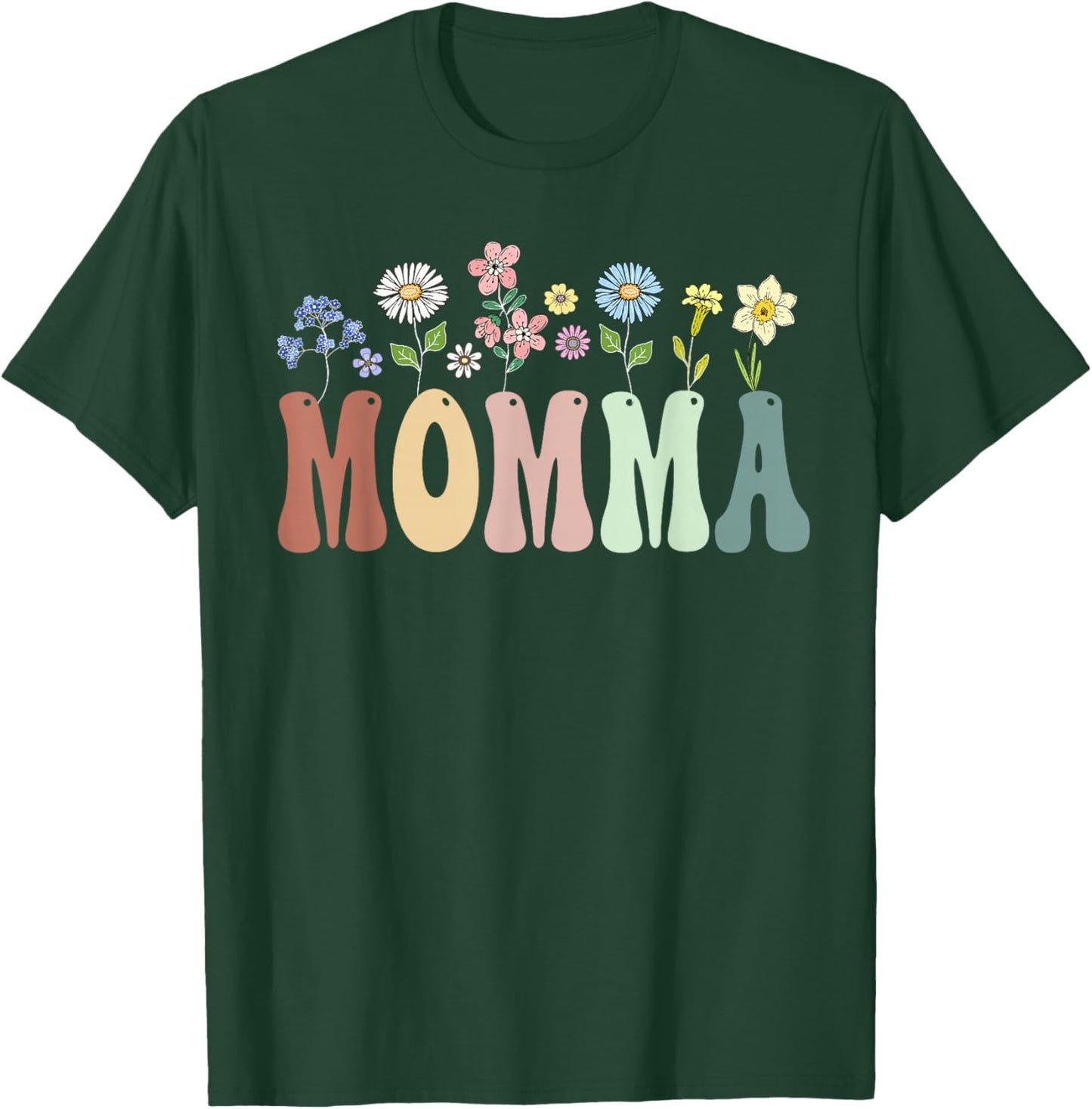 Momma Gifts Women Wildflower Floral Design Momma T-Shirt - T-Shirt | Forest