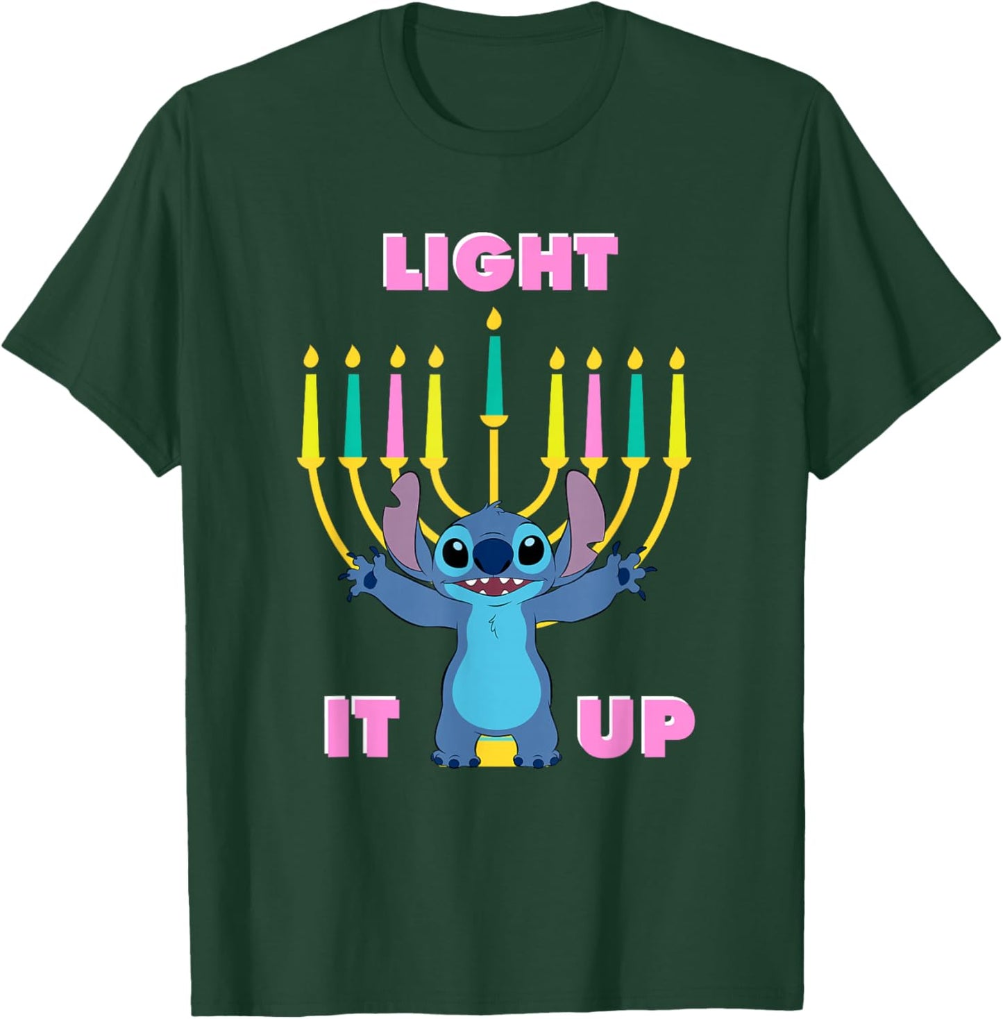 Disney Lilo & Stitch Hanukkah Stitch Light It Up Menorah T-Shirt - T-Shirt | Forest