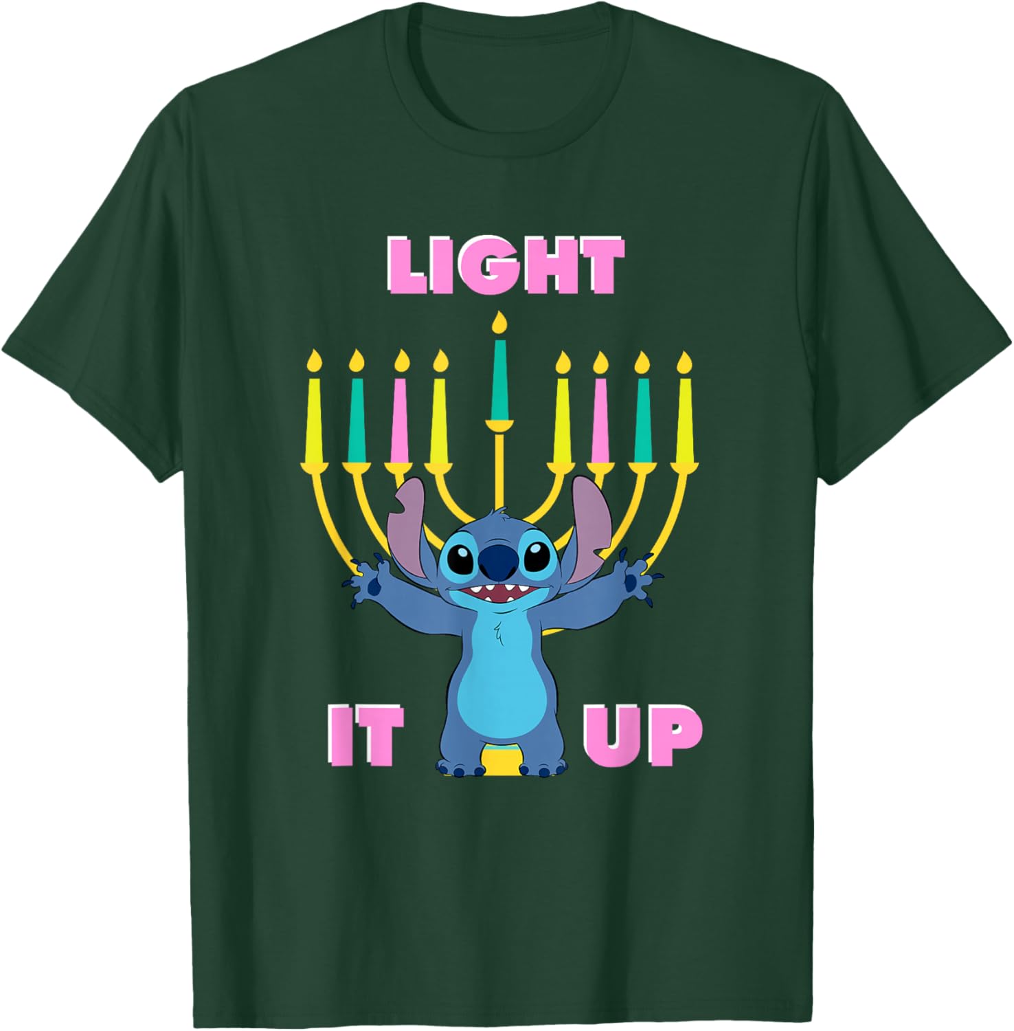 Disney Lilo & Stitch Hanukkah Stitch Light It Up Menorah T-Shirt - T-Shirt | Forest