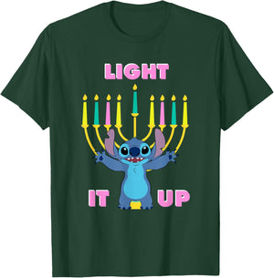 Disney Lilo & Stitch Hanukkah Stitch Light It Up Menorah T-Shirt - T-Shirt | Forest