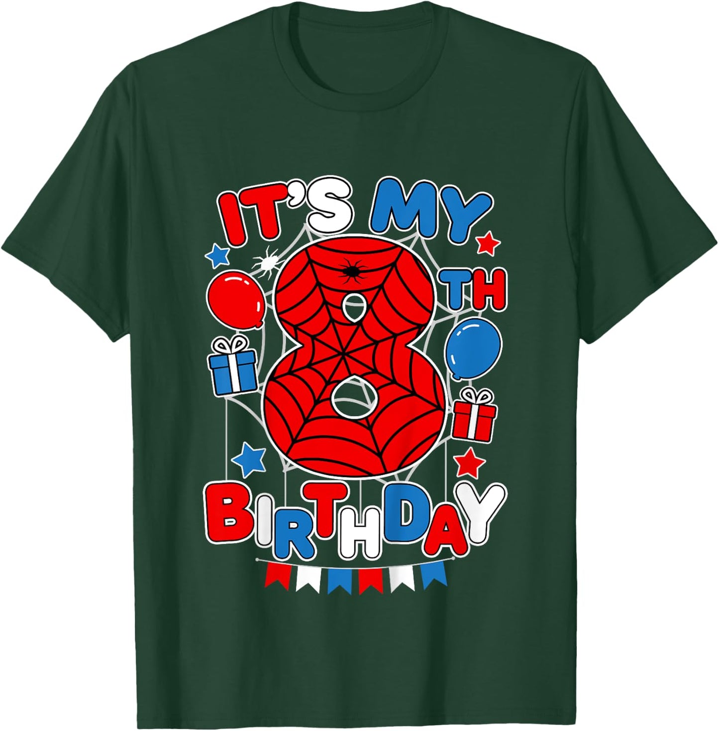 Kids It's My 8th Birthday Spider Theme Party 8 Year Old Boys Kids T-Shirt - T-Shirt | Forest