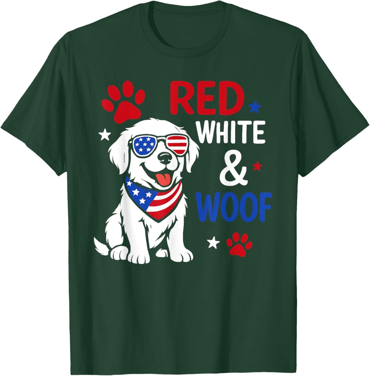 Red White And Woof 4th Of July American Flag Girls Kids T-Shirt - T-Shirt | Forest