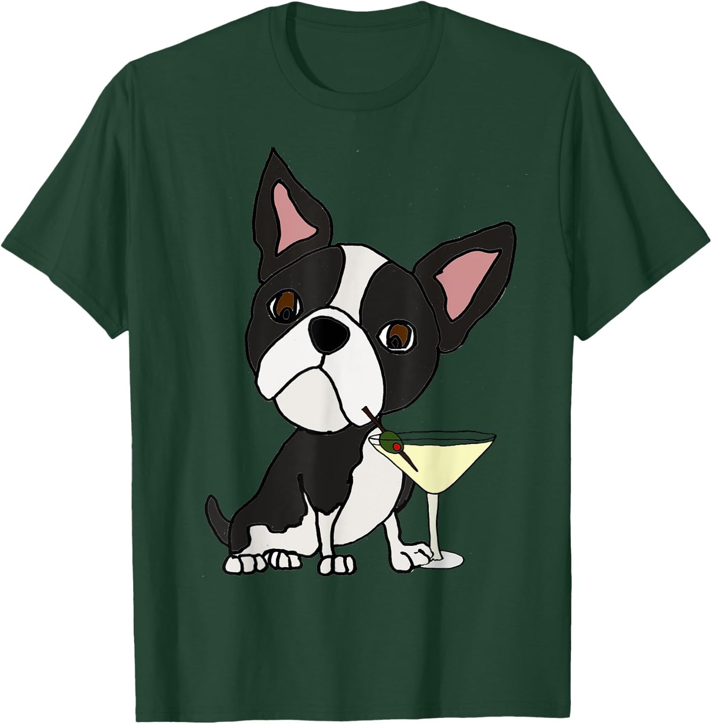 Smilemoreteesa Funny Boston Terrier Dog Drinking Martini Women T-Shirt - T-Shirt | Forest