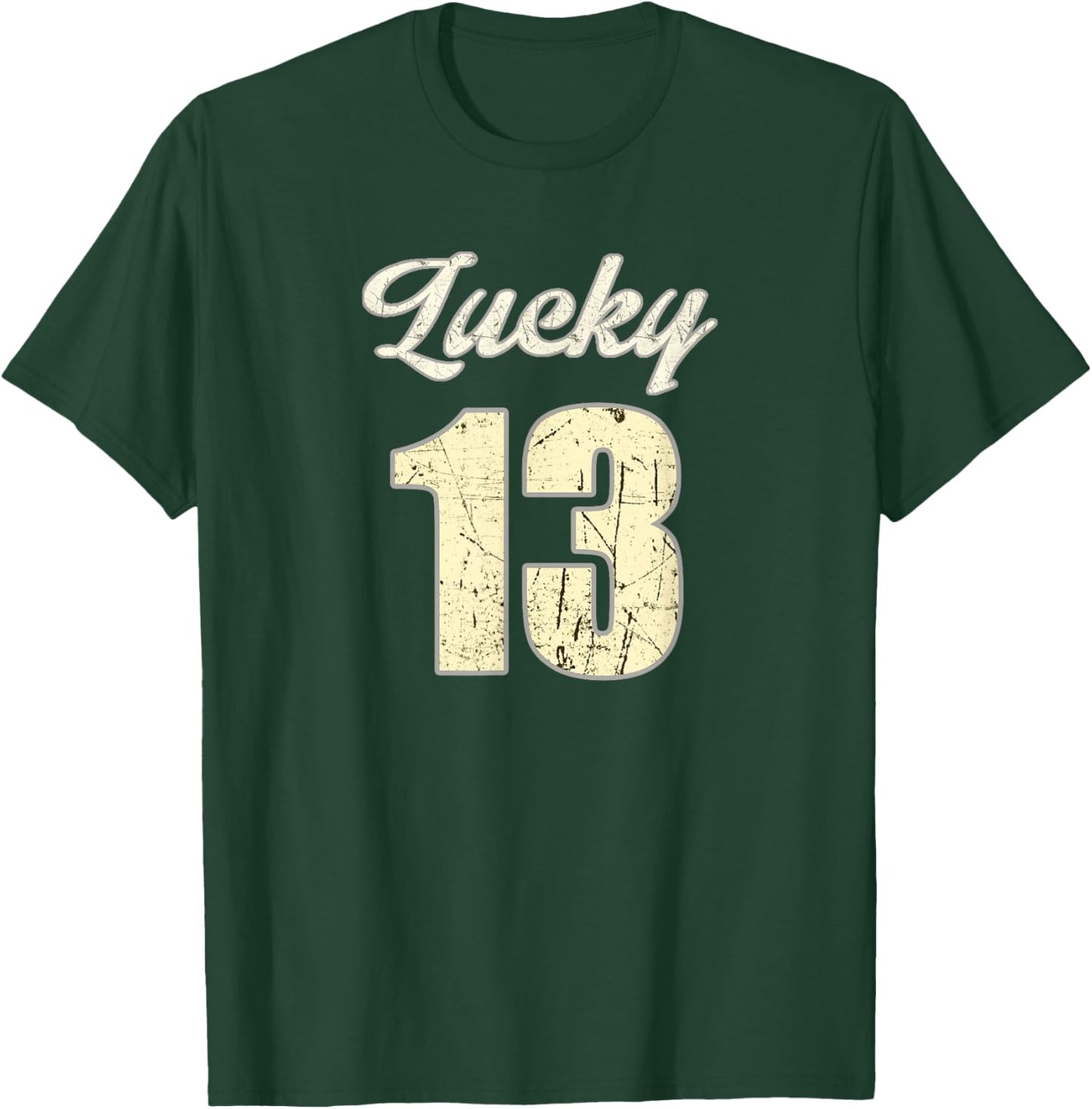 Lucky Number Thirteen Retro Distressed Vintage T-Shirt - T-Shirt | Forest