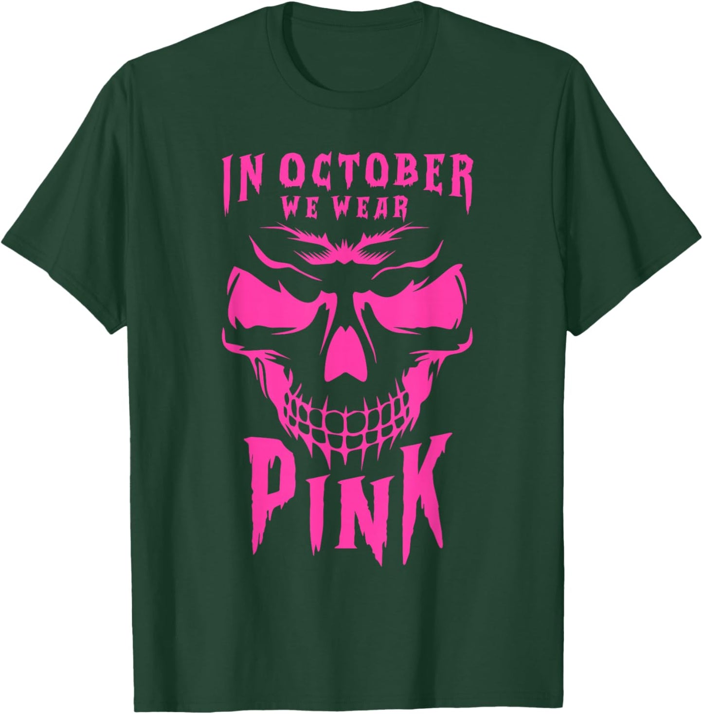 Breast Cancer Awareness Month Halloween Skull Pink Ribbon T-Shirt - T-Shirt | Forest