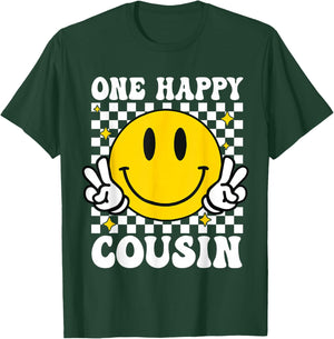 One Happy Dude Cousin happy face 1st Birthday Family T-Shirt - T-Shirt | Forest