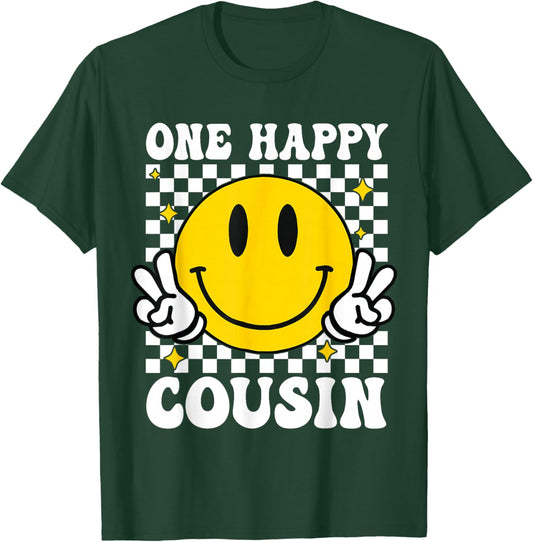One Happy Dude Cousin happy face 1st Birthday Family T-Shirt - T-Shirt | Forest