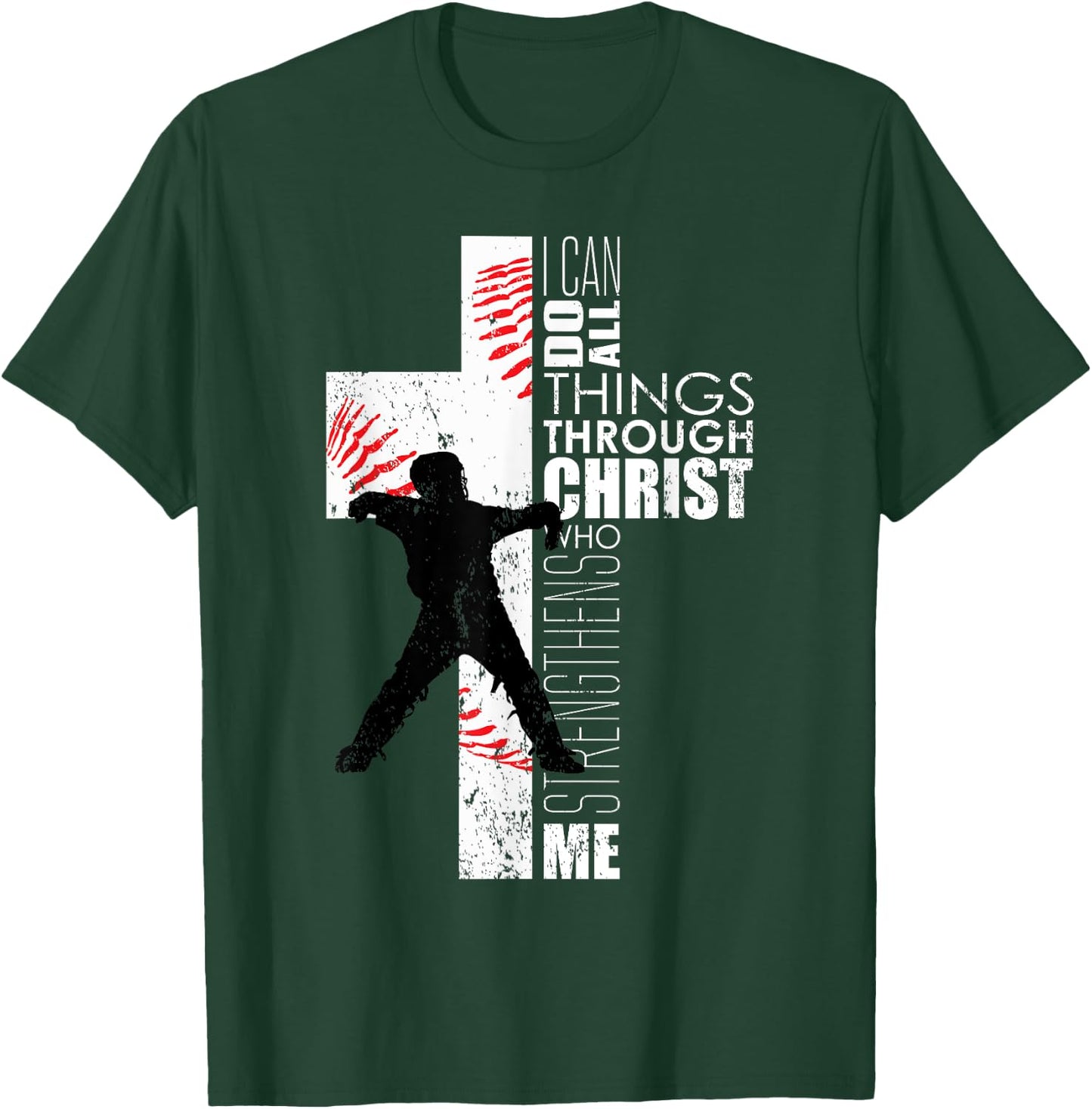 Christian Philippians 4:13 Kids Boys Cross Baseball Catcher T-Shirt - T-Shirt | Forest